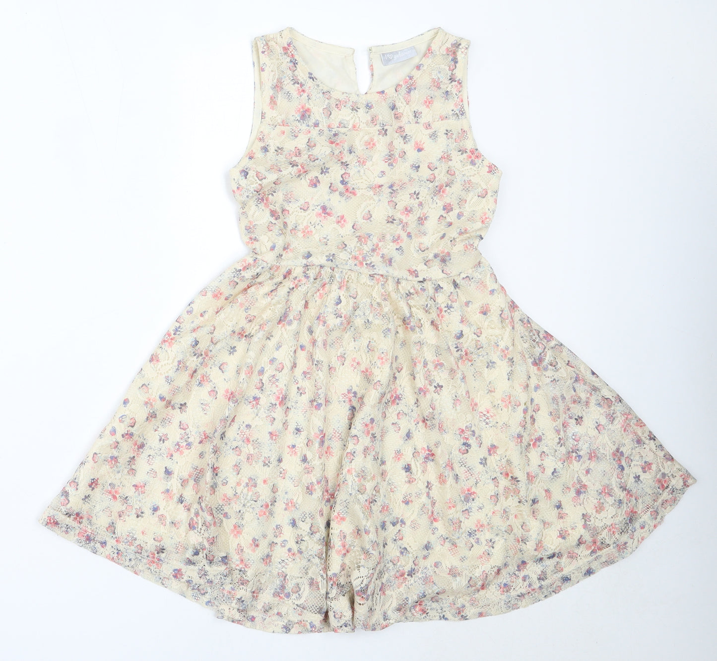 Matalan Girls Beige  Polyester Fit & Flare  Size 8 Years  Round Neck