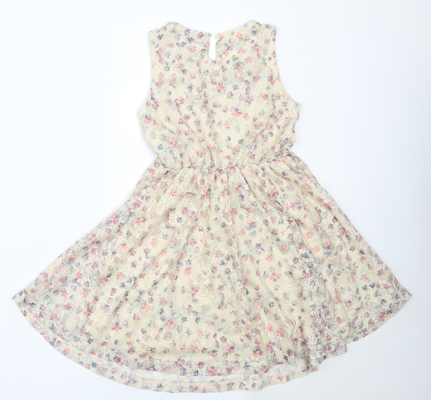 Matalan Girls Beige  Polyester Fit & Flare  Size 8 Years  Round Neck