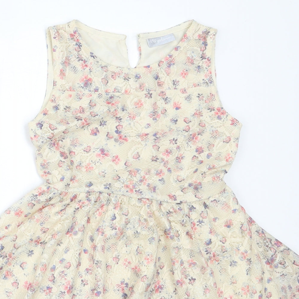 Matalan Girls Beige  Polyester Fit & Flare  Size 8 Years  Round Neck