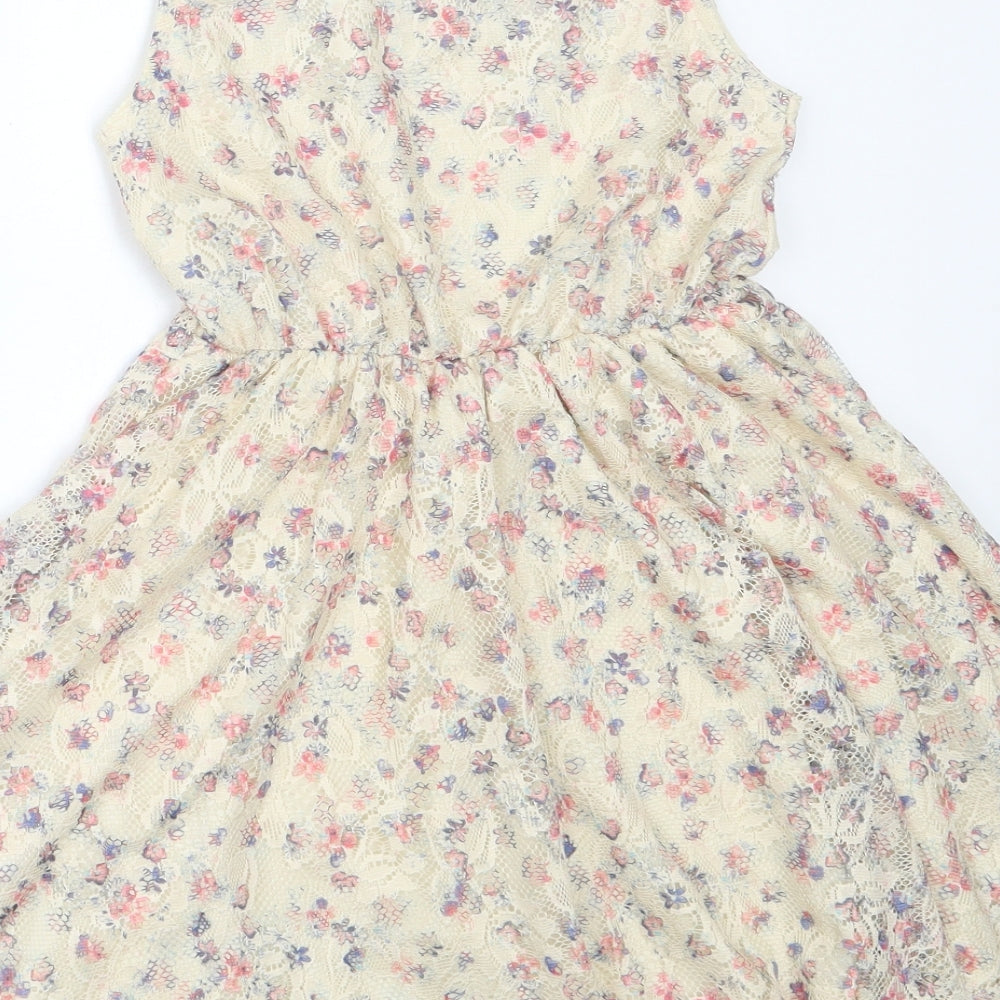 Matalan Girls Beige  Polyester Fit & Flare  Size 8 Years  Round Neck