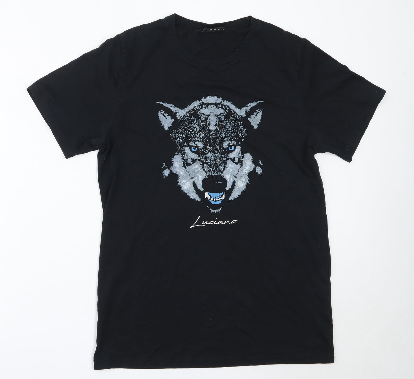 Luciano Mens Black  Cotton  T-Shirt Size L Round Neck