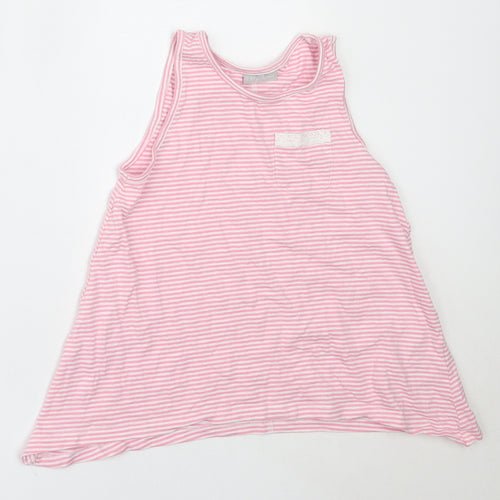 Matalan Girls Pink Striped Cotton Basic Tank Size 8 Years Round Neck