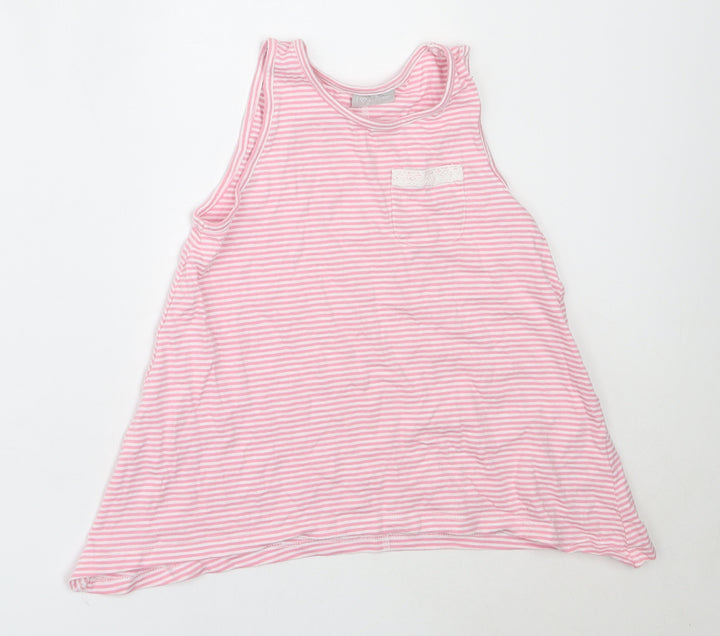Matalan Girls Pink Striped Cotton Basic Tank Size 8 Years Round Neck