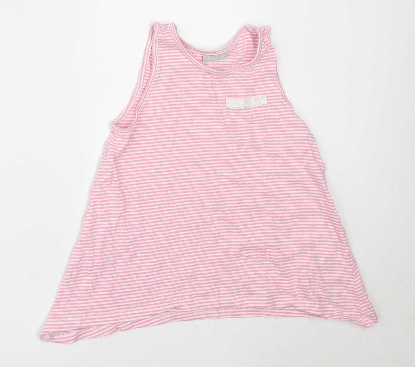 Matalan Girls Pink Striped Cotton Basic Tank Size 8 Years Round Neck