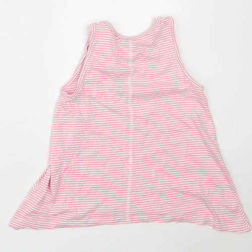 Matalan Girls Pink Striped Cotton Basic Tank Size 8 Years Round Neck