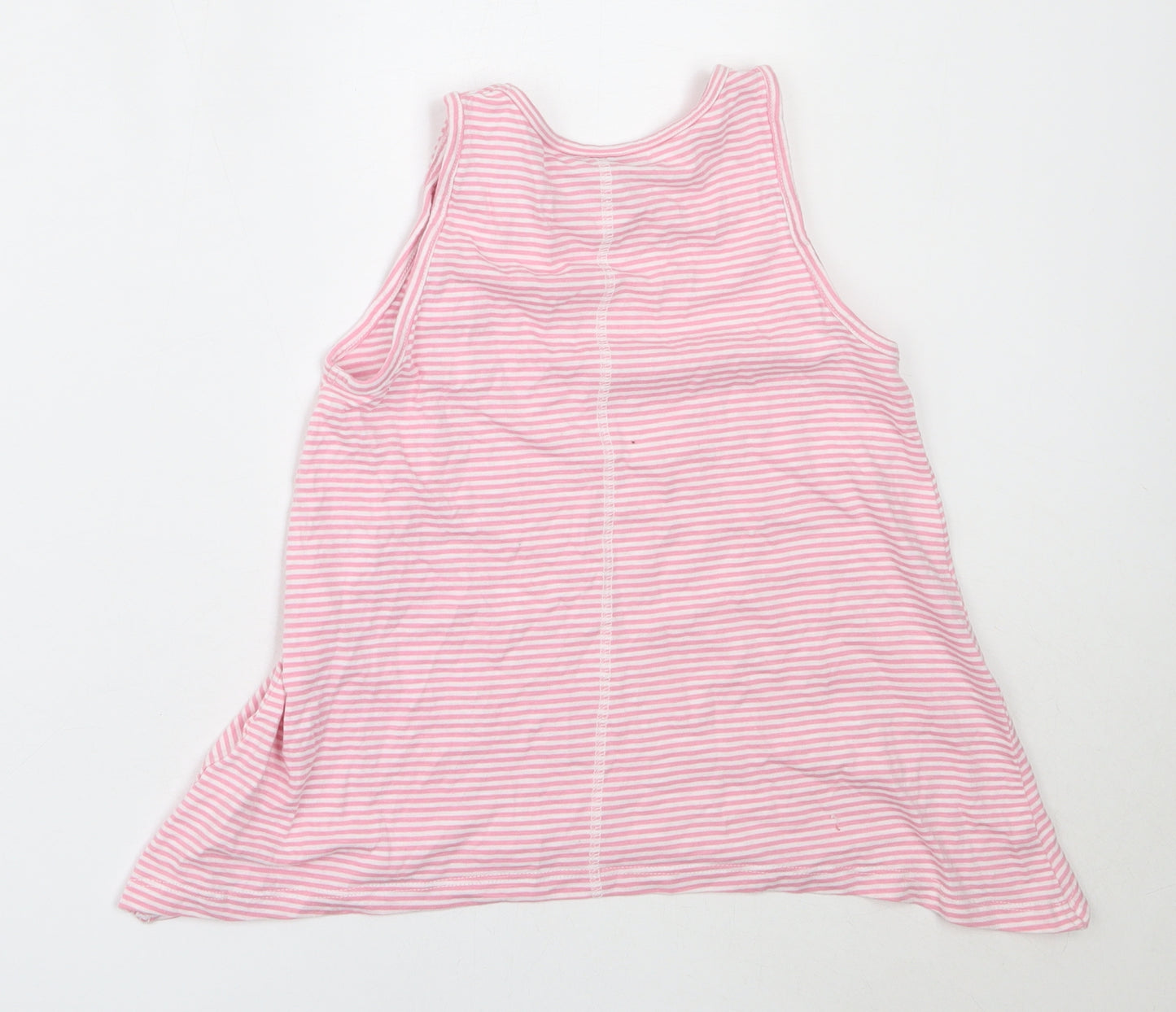 Matalan Girls Pink Striped Cotton Basic Tank Size 8 Years Round Neck