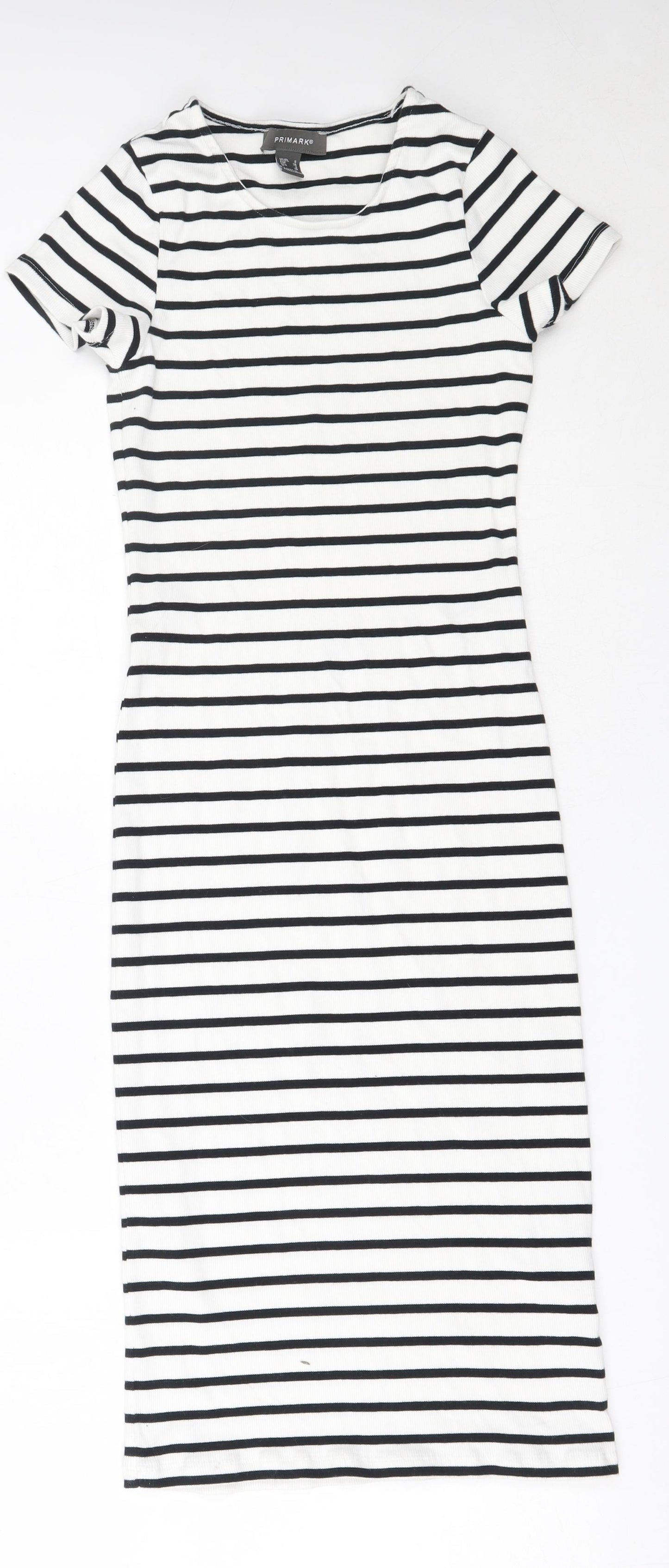 Primark Womens White Striped Cotton Bodycon  Size 8  Round Neck