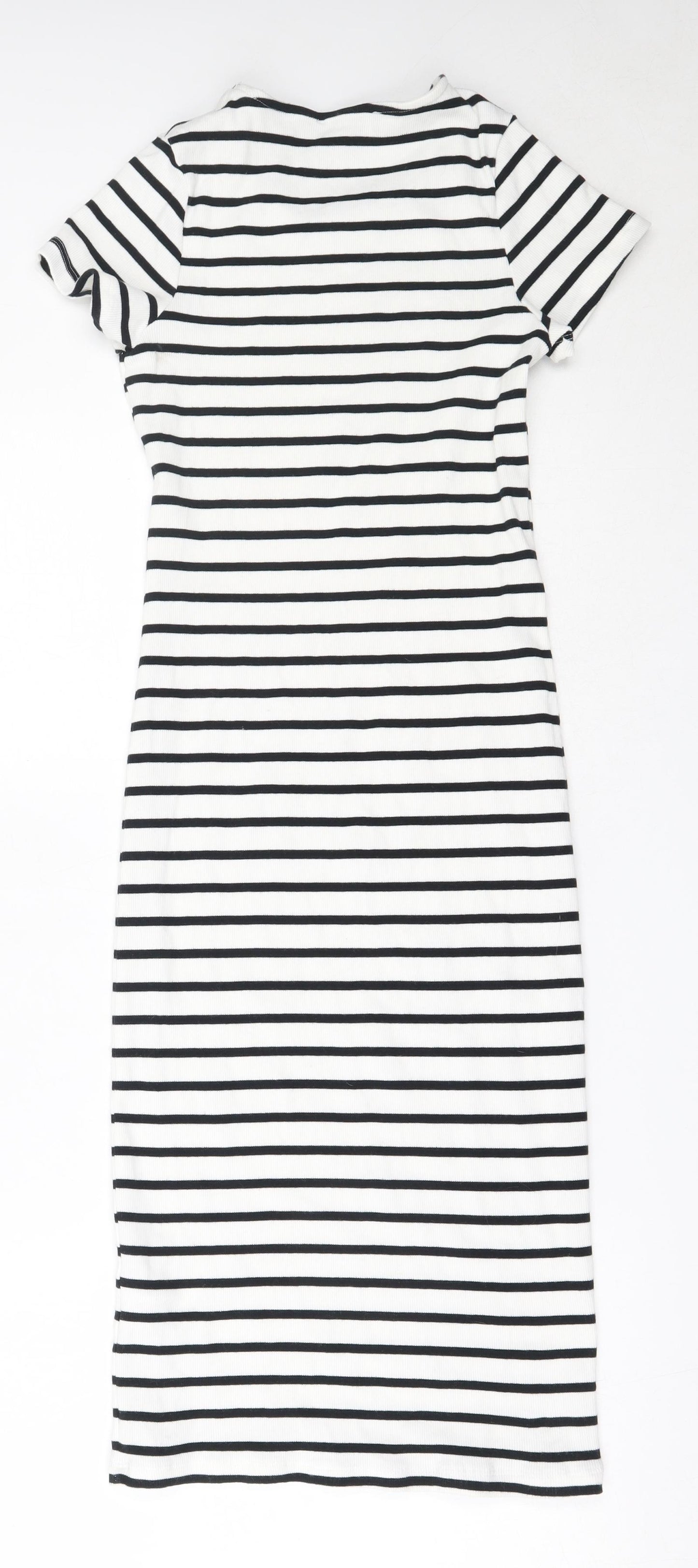 Primark Womens White Striped Cotton Bodycon  Size 8  Round Neck