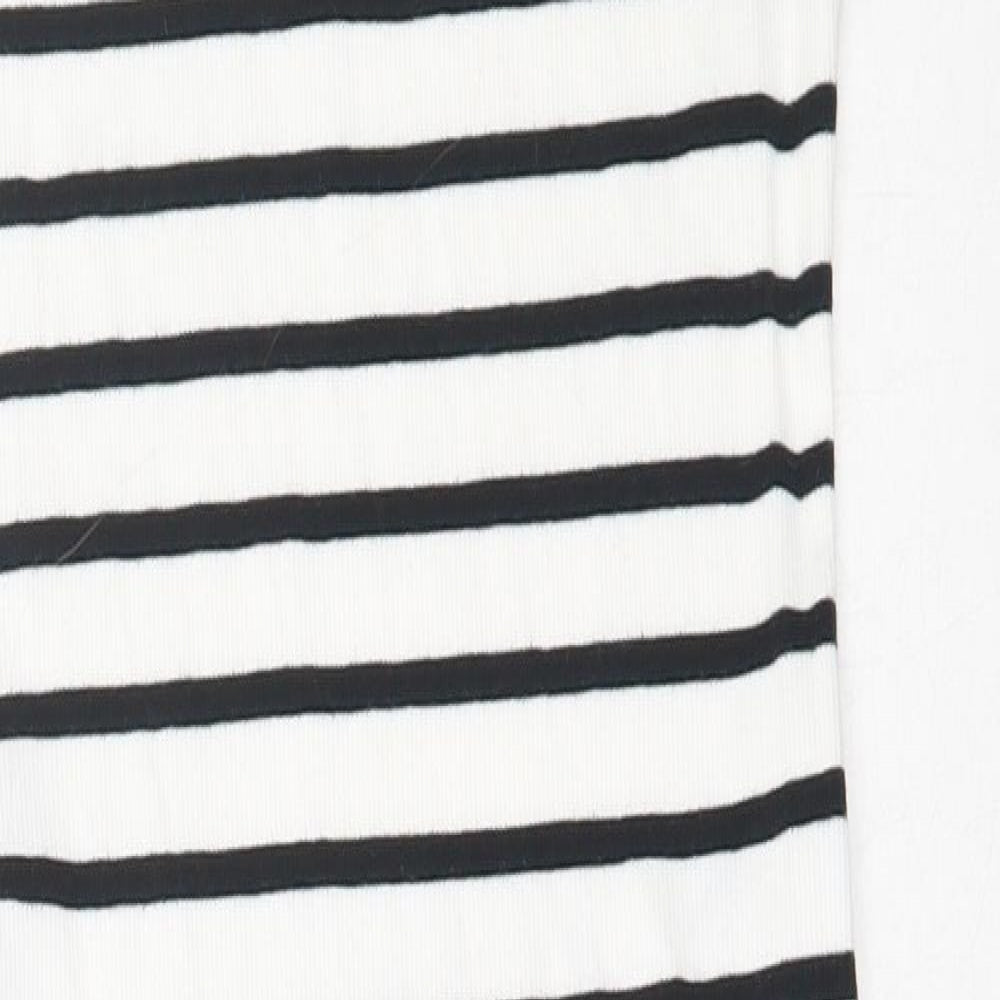 Primark Womens White Striped Cotton Bodycon  Size 8  Round Neck