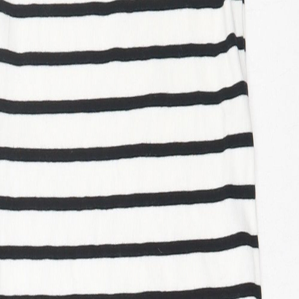 Primark Womens White Striped Cotton Bodycon  Size 8  Round Neck