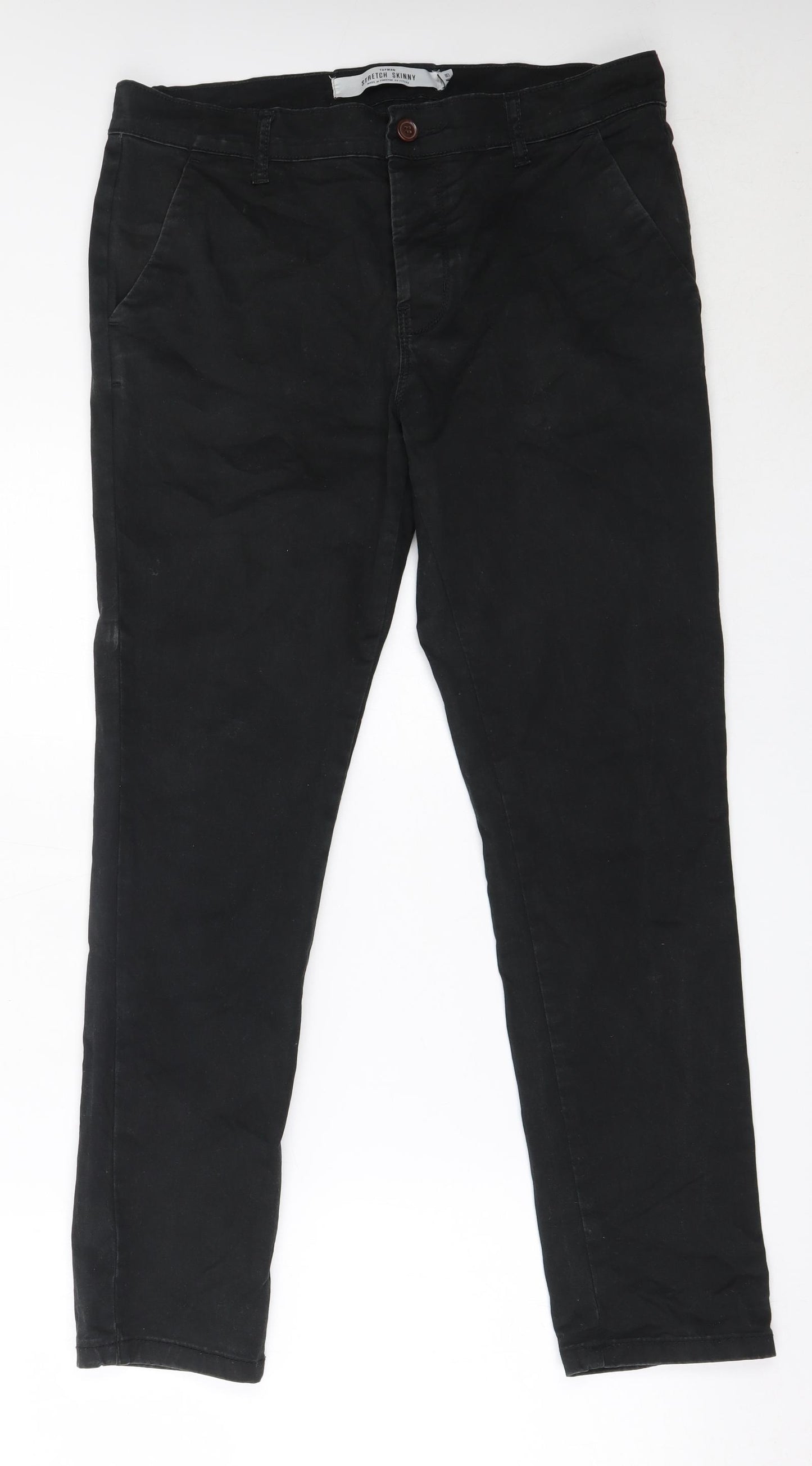 Topman Mens Black  Cotton Chino Trousers Size 34 in L30 in Regular