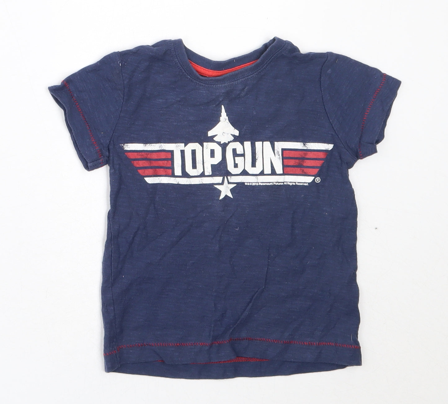 NEXT Boys Blue  Cotton Basic T-Shirt Size 12-18 Months Round Neck  - Top Gun