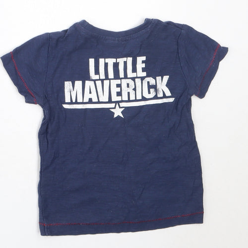 NEXT Boys Blue  Cotton Basic T-Shirt Size 12-18 Months Round Neck  - Top Gun