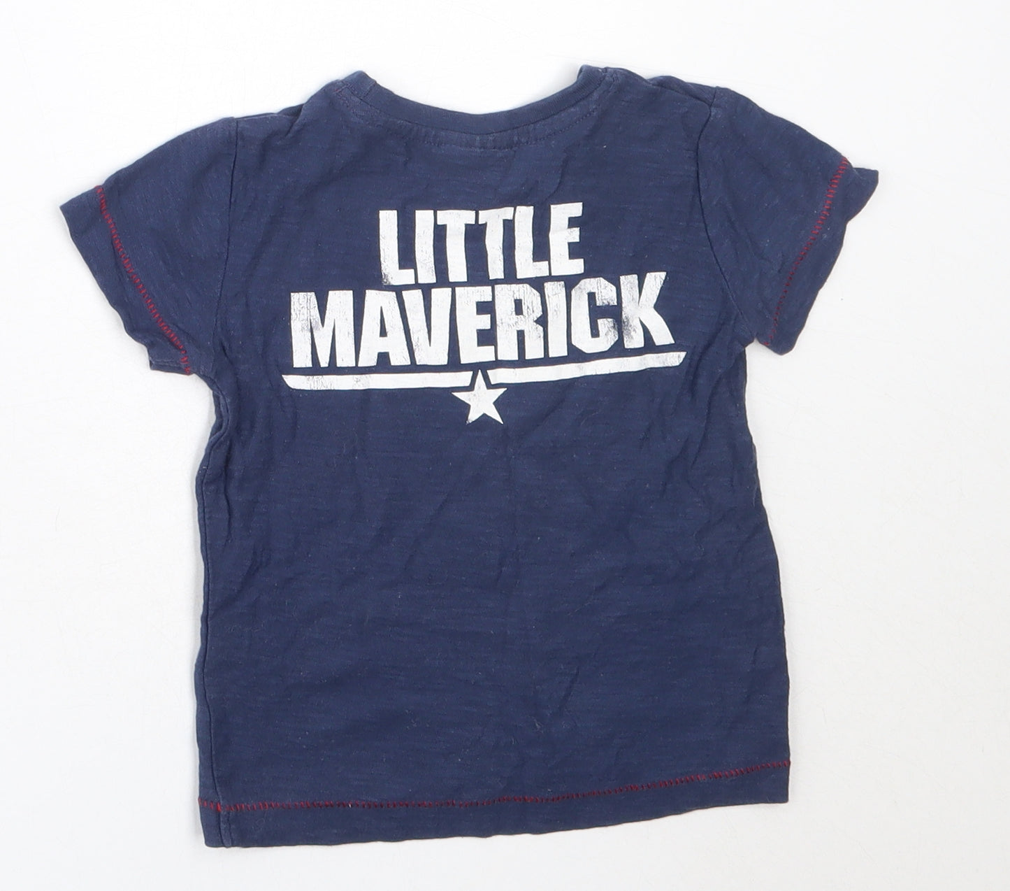 NEXT Boys Blue  Cotton Basic T-Shirt Size 12-18 Months Round Neck  - Top Gun