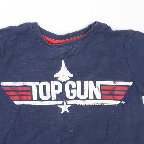 NEXT Boys Blue  Cotton Basic T-Shirt Size 12-18 Months Round Neck  - Top Gun