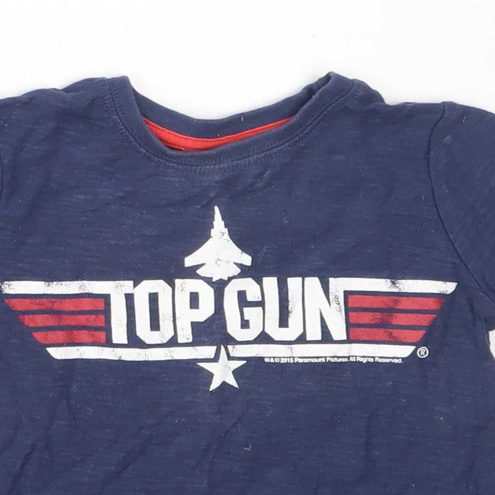 NEXT Boys Blue  Cotton Basic T-Shirt Size 12-18 Months Round Neck  - Top Gun