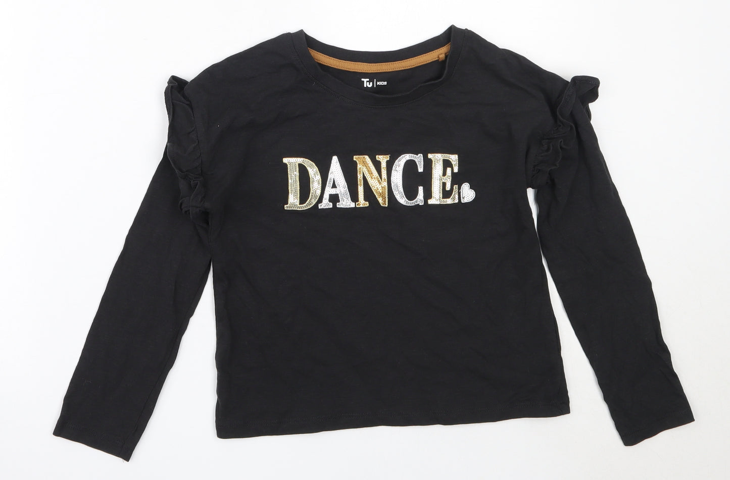 TU Girls Black  Cotton Basic T-Shirt Size 8 Years Round Neck