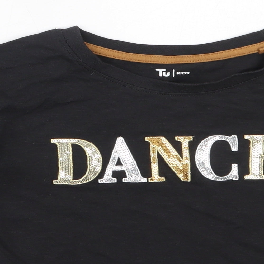 TU Girls Black  Cotton Basic T-Shirt Size 8 Years Round Neck