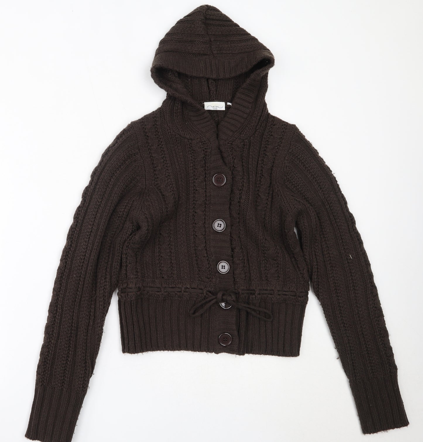 New Look Womens Brown Round Neck  Acrylic Cardigan Jumper Size 14