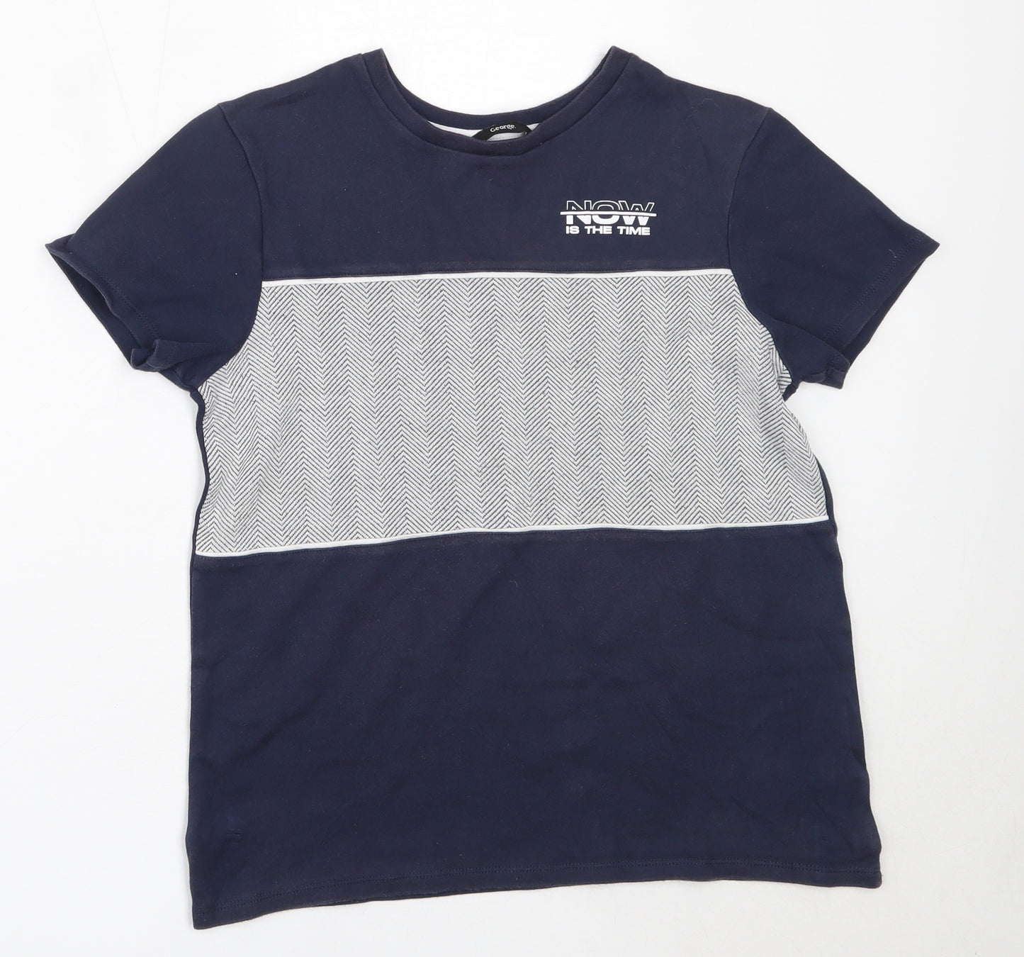 George Boys Blue  Cotton Basic T-Shirt Size 12-13 Years Round Neck