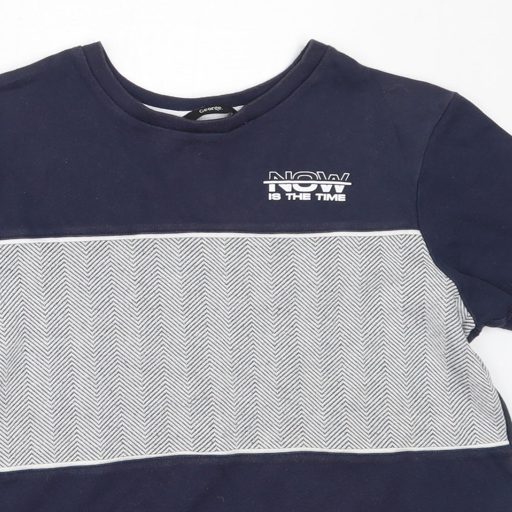 George Boys Blue  Cotton Basic T-Shirt Size 12-13 Years Round Neck