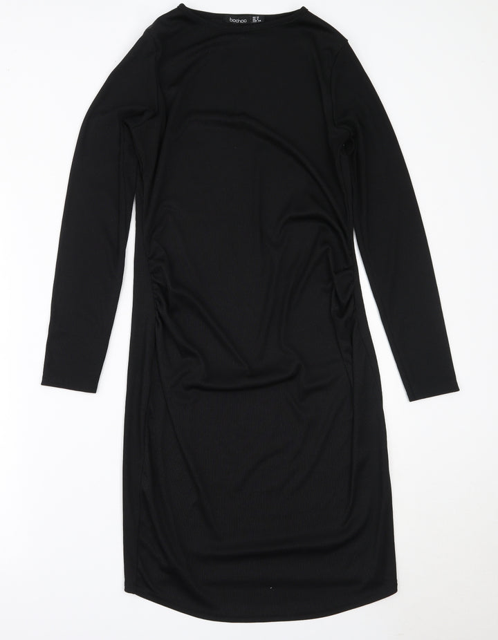 Boohoo Womens Black Polyester Bodycon Size 12 Round Neck
