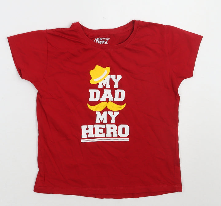 Preworn Boys Red Coir Basic T-Shirt Size 7 Years Crew Neck Pullover - my dad my hero