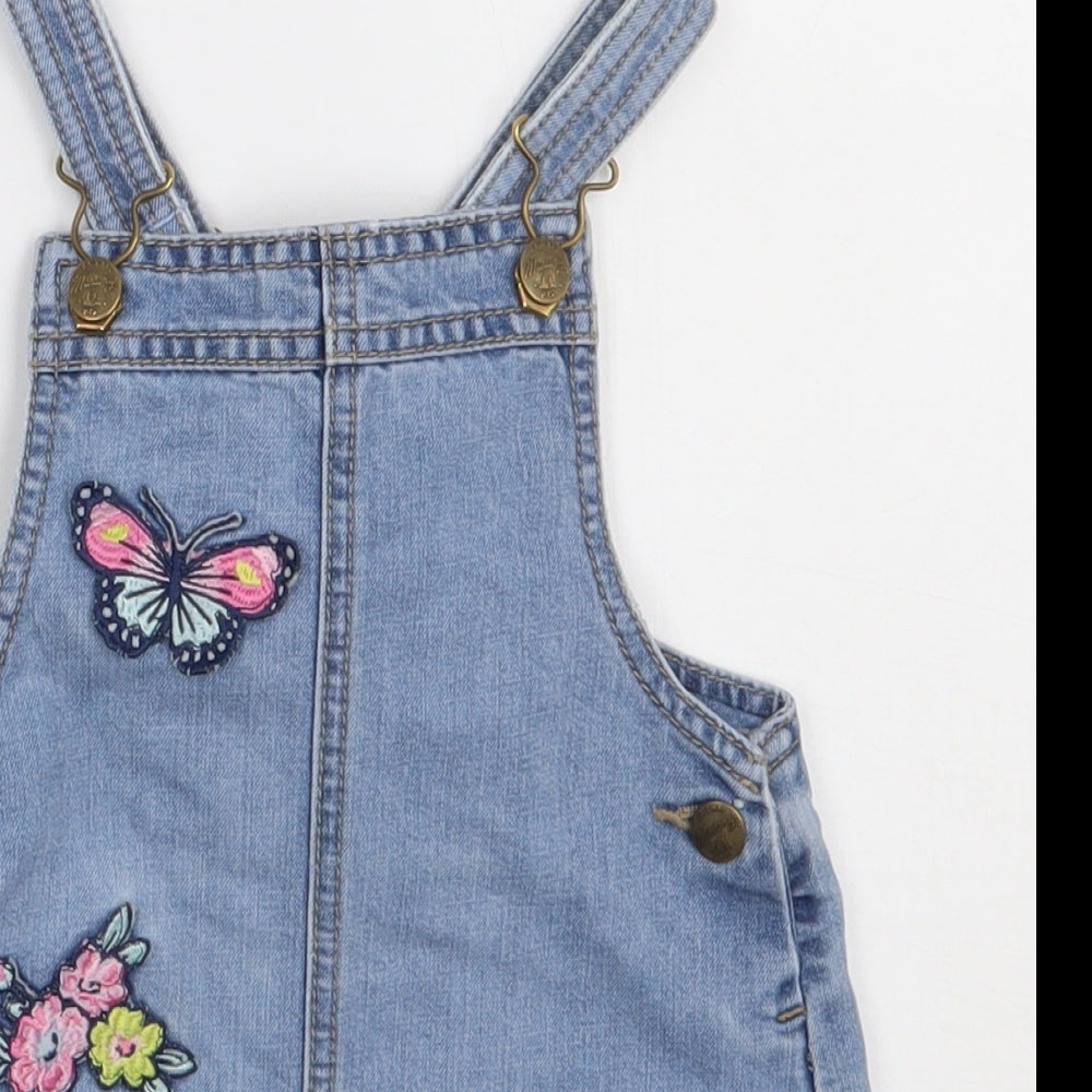 Debenhams Girls Blue  Camel Pinafore/Dungaree Dress  Size 2-3 Years  Square Neck Pullover - Butterfly and flower print