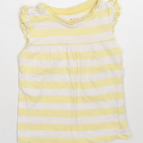 Nutmeg Girls Yellow Striped Cotton Basic T-Shirt Size 2-3 Years Crew Neck Pullover