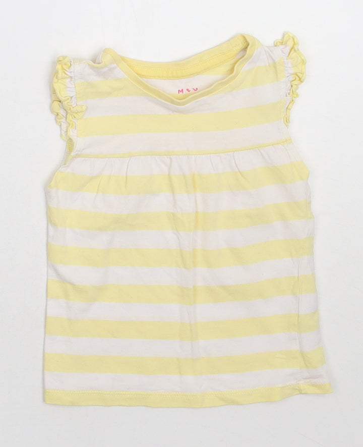 Nutmeg Girls Yellow Striped Cotton Basic T-Shirt Size 2-3 Years Crew Neck Pullover