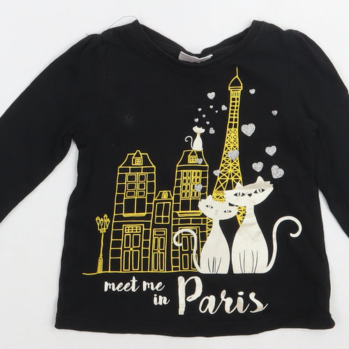 so cute Girls Black  Cotton Basic T-Shirt Size 12-18 Months Crew Neck Pullover - Meet me in Paris