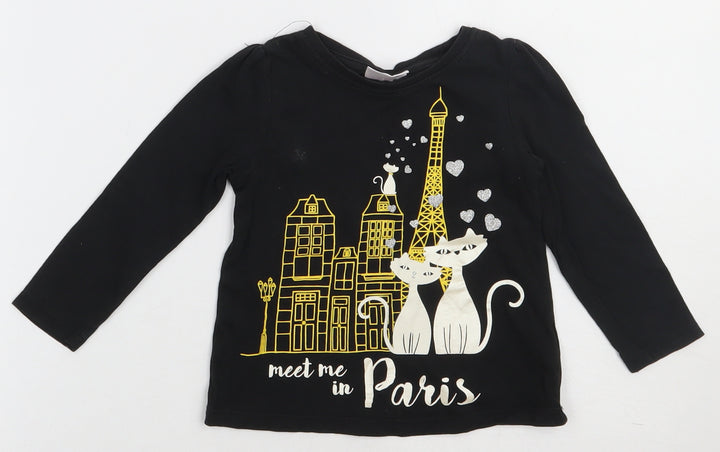 so cute Girls Black  Cotton Basic T-Shirt Size 12-18 Months Crew Neck Pullover - Meet me in Paris