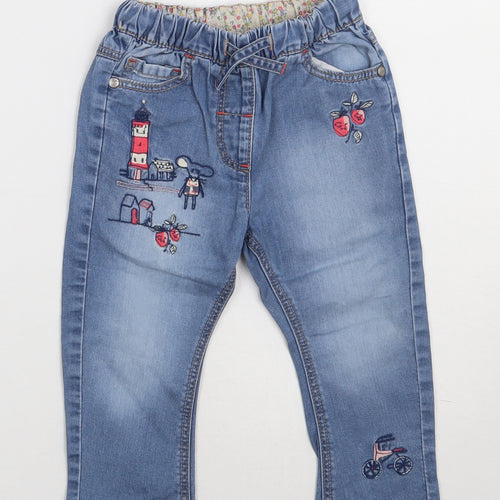NEXT Girls Blue  Cotton Capri Jeans Size 12-18 Months  Tie