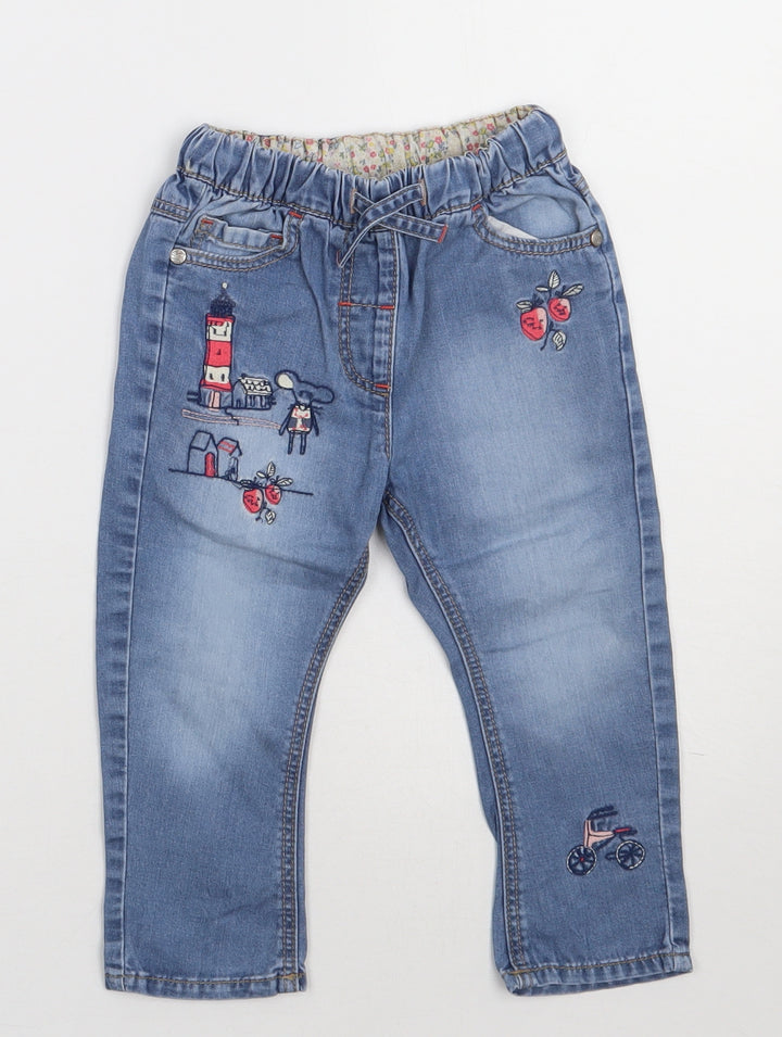 NEXT Girls Blue Cotton Capri Jeans Size 12-18 Months Tie