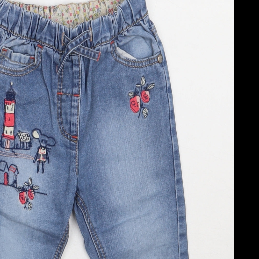 NEXT Girls Blue  Cotton Capri Jeans Size 12-18 Months  Tie