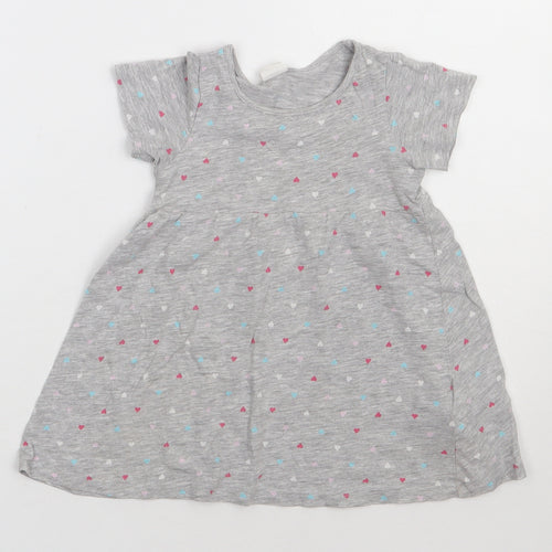 H&M Girls Grey Polka Dot Cotton A-Line  Size 2 Years  Crew Neck Pullover - heart print