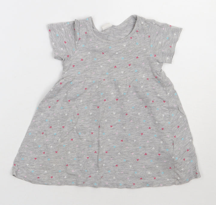 H&M Girls Grey Polka Dot Cotton A-Line  Size 2 Years  Crew Neck Pullover - heart print