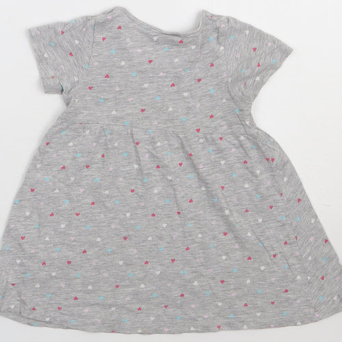 H&M Girls Grey Polka Dot Cotton A-Line  Size 2 Years  Crew Neck Pullover - heart print