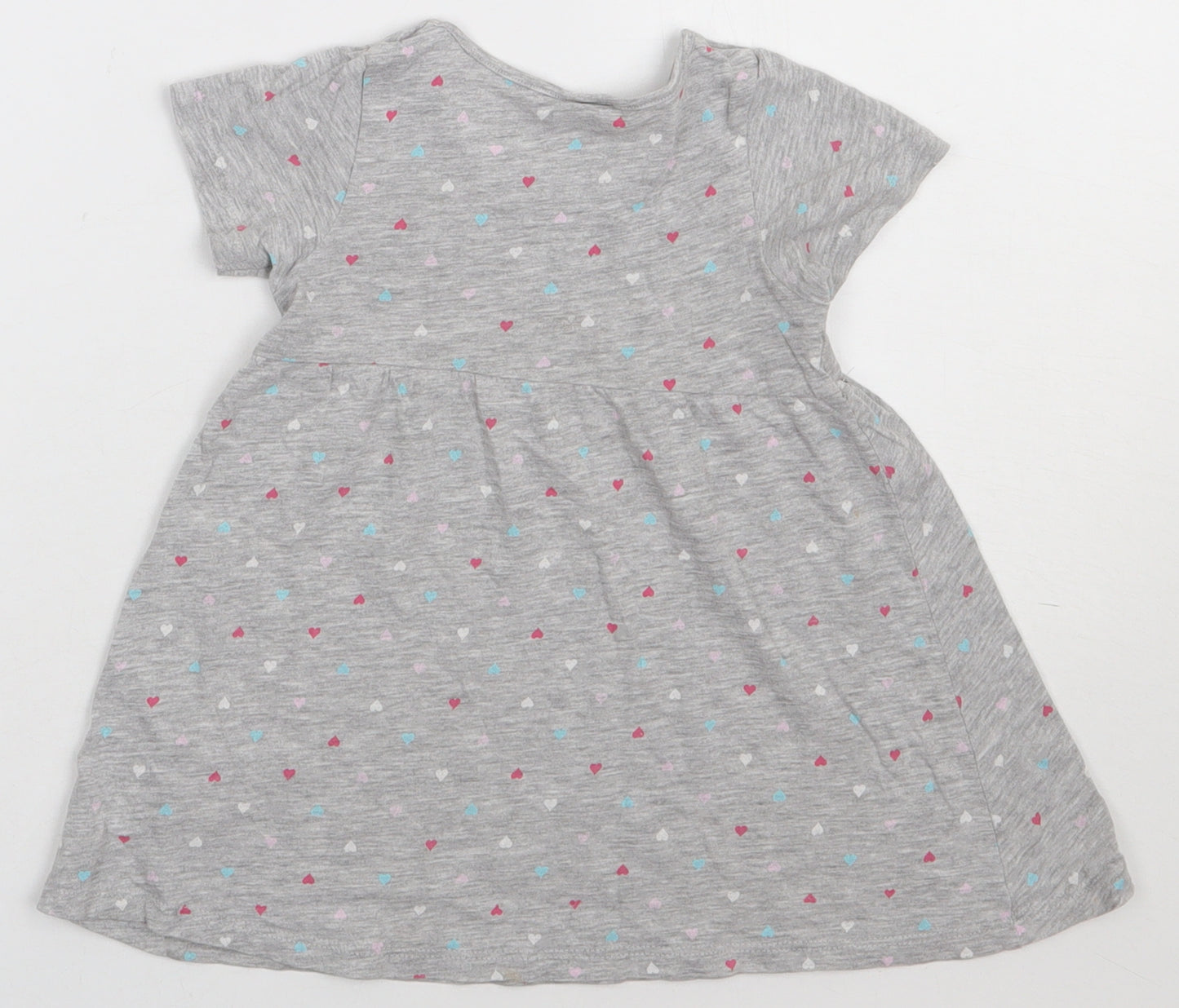 H&M Girls Grey Polka Dot Cotton A-Line  Size 2 Years  Crew Neck Pullover - heart print