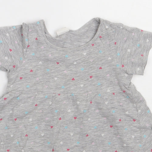 H&M Girls Grey Polka Dot Cotton A-Line  Size 2 Years  Crew Neck Pullover - heart print
