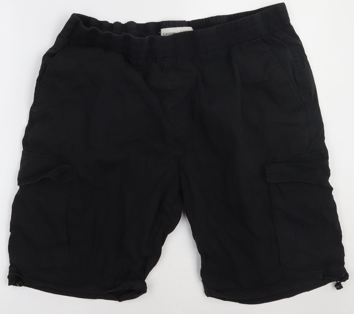 George Mens Black  Cotton Cargo Shorts Size XL L10 in Regular Button