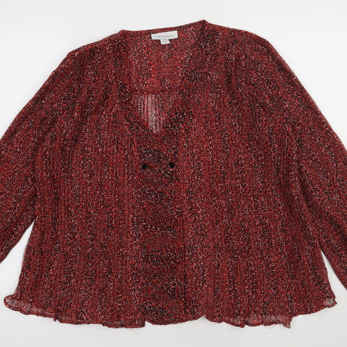 Topshop Womens Red Animal Print Polyester Basic Blouse Size 8 V-Neck