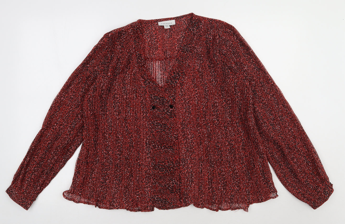 Topshop Womens Red Animal Print Polyester Basic Blouse Size 8 V-Neck