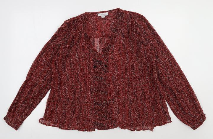 Topshop Womens Red Animal Print Polyester Basic Blouse Size 8 V-Neck