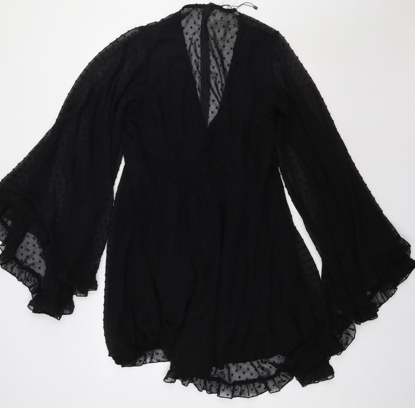 Boohoo Womens Black Polka Dot Polyester A-Line  Size 18  V-Neck Button