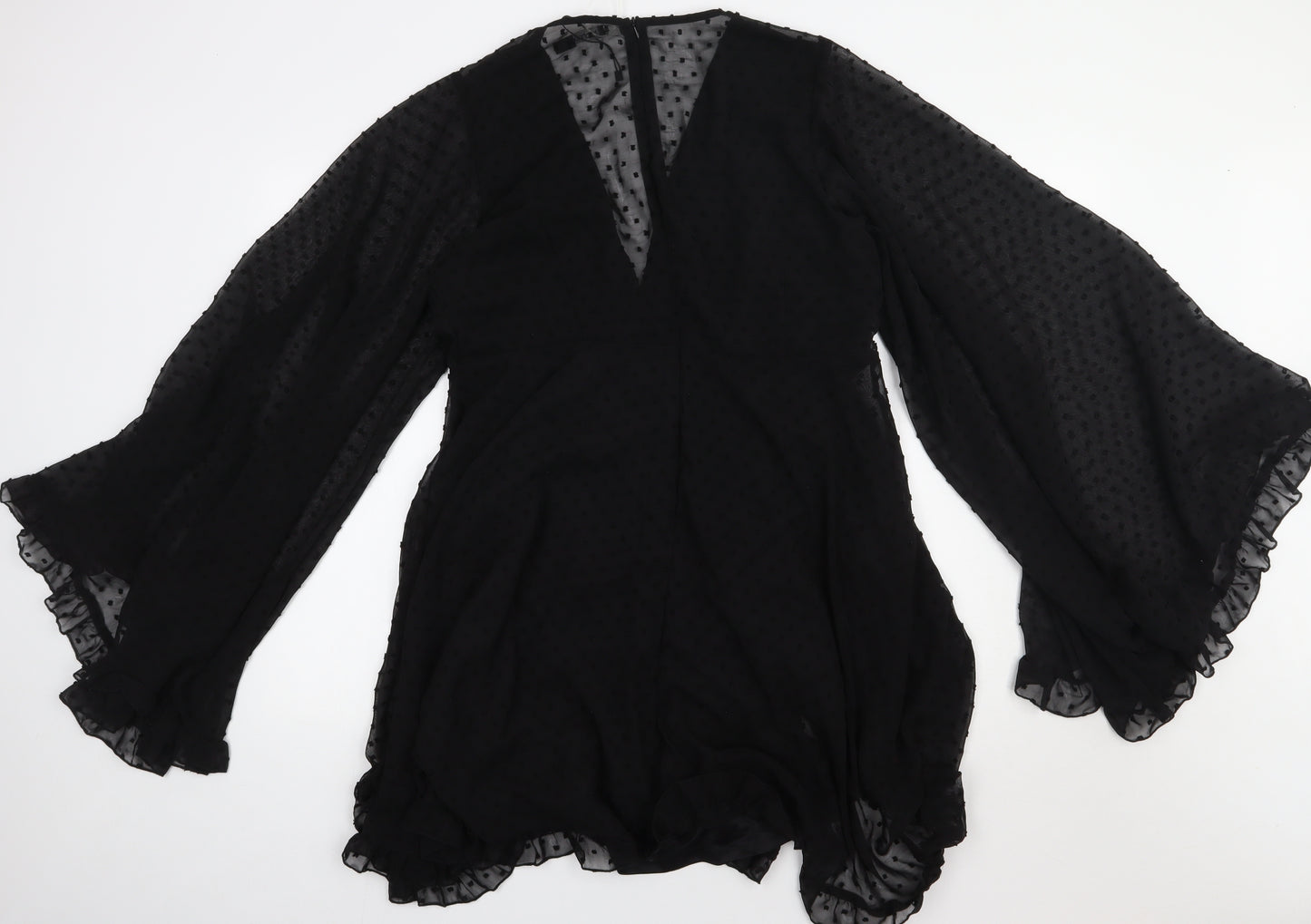 Boohoo Womens Black Polka Dot Polyester A-Line  Size 18  V-Neck Button