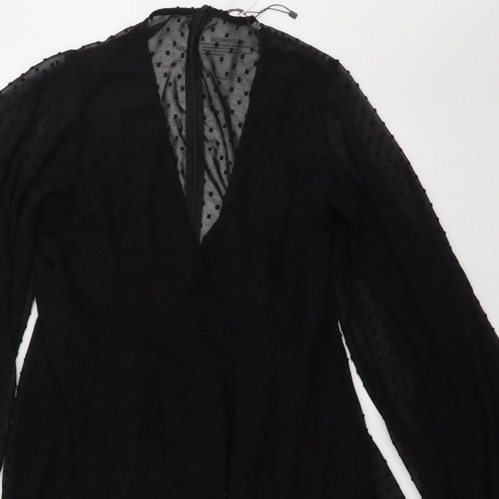 Boohoo Womens Black Polka Dot Polyester A-Line  Size 18  V-Neck Button