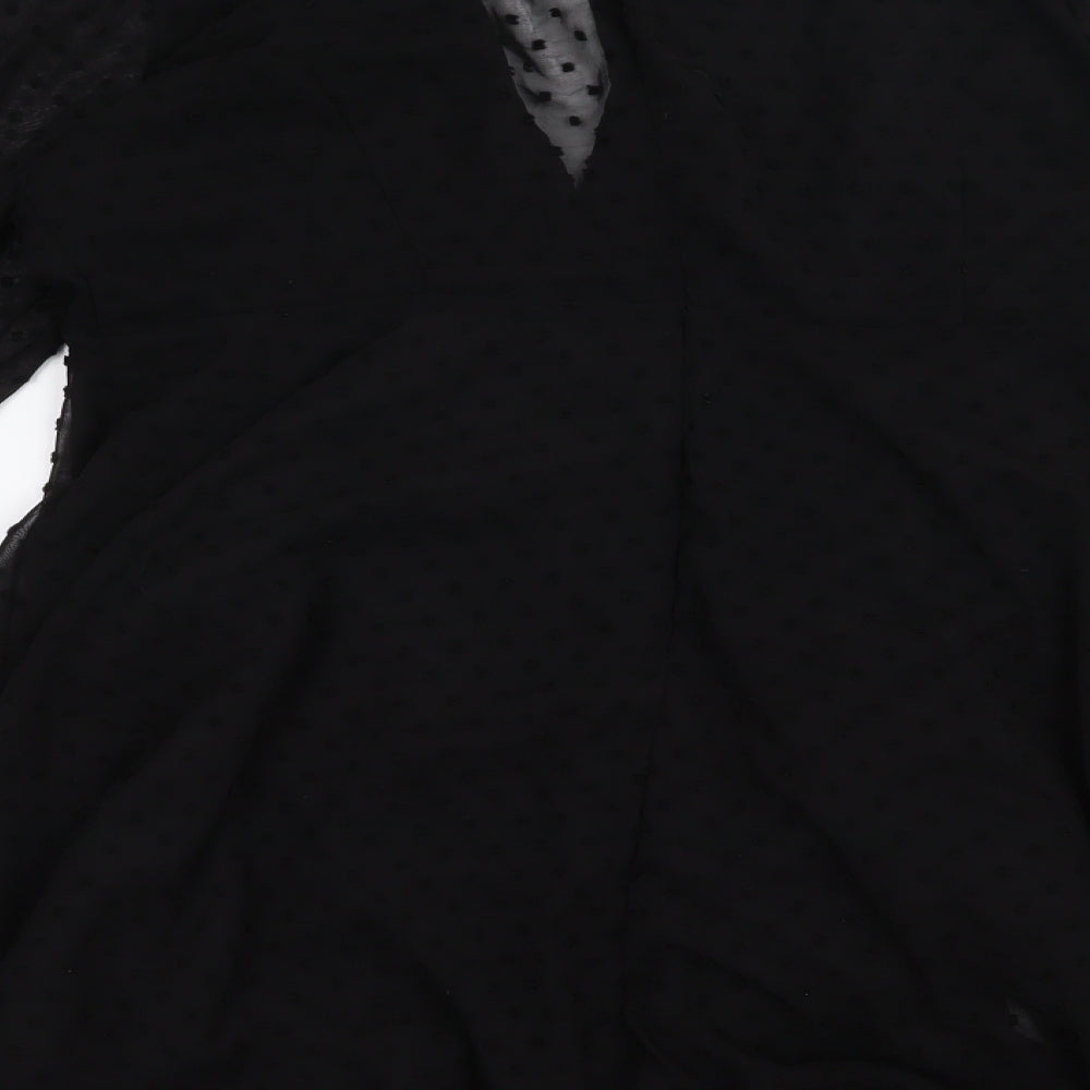 Boohoo Womens Black Polka Dot Polyester A-Line  Size 18  V-Neck Button