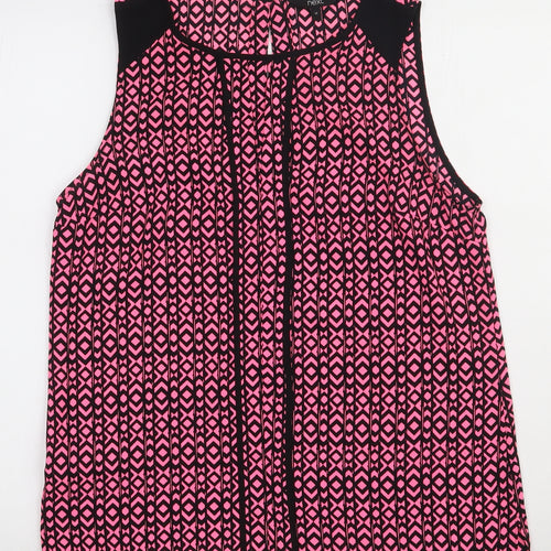 NEXT Womens Pink Geometric Polyester Basic Tank Size 14 Crew Neck