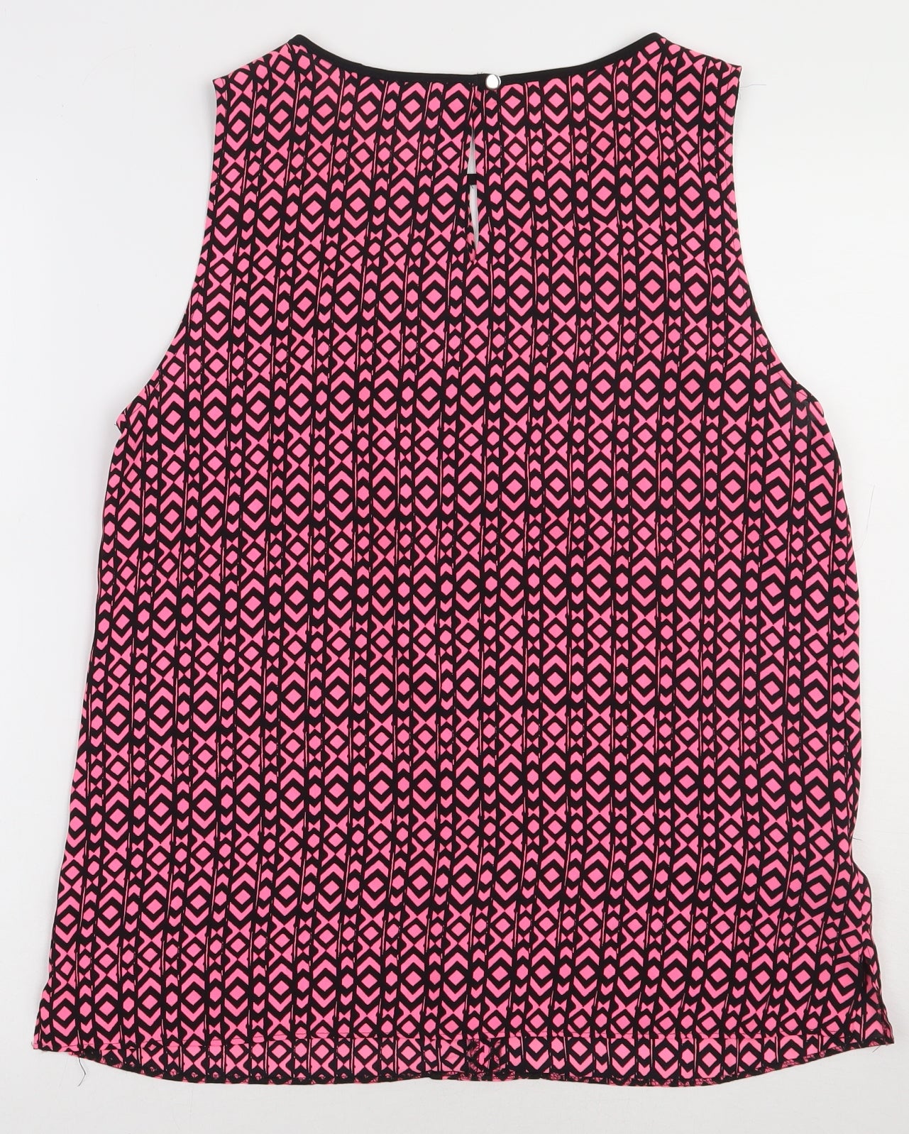 NEXT Womens Pink Geometric Polyester Basic Tank Size 14 Crew Neck